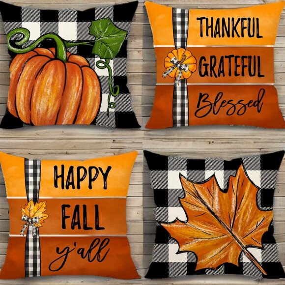 Fall Pillow Covers Pumpkin Autumn Holiday Thanksgiving Farmhouse Cottage Decor - Picture 6 of 7